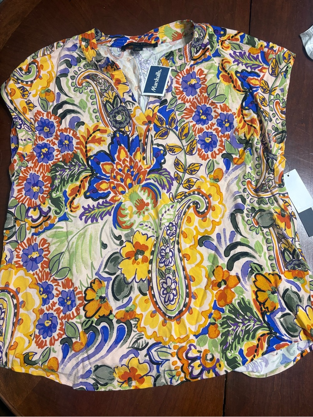 Cynthia Steffe Multicolor Floral Paisley Cup Sleeve Shirt